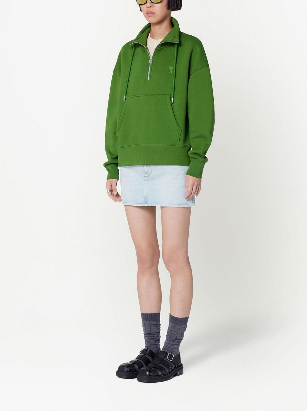 AMI Small Heart Logo Half Zipped Sweatshirt (USW512.740)