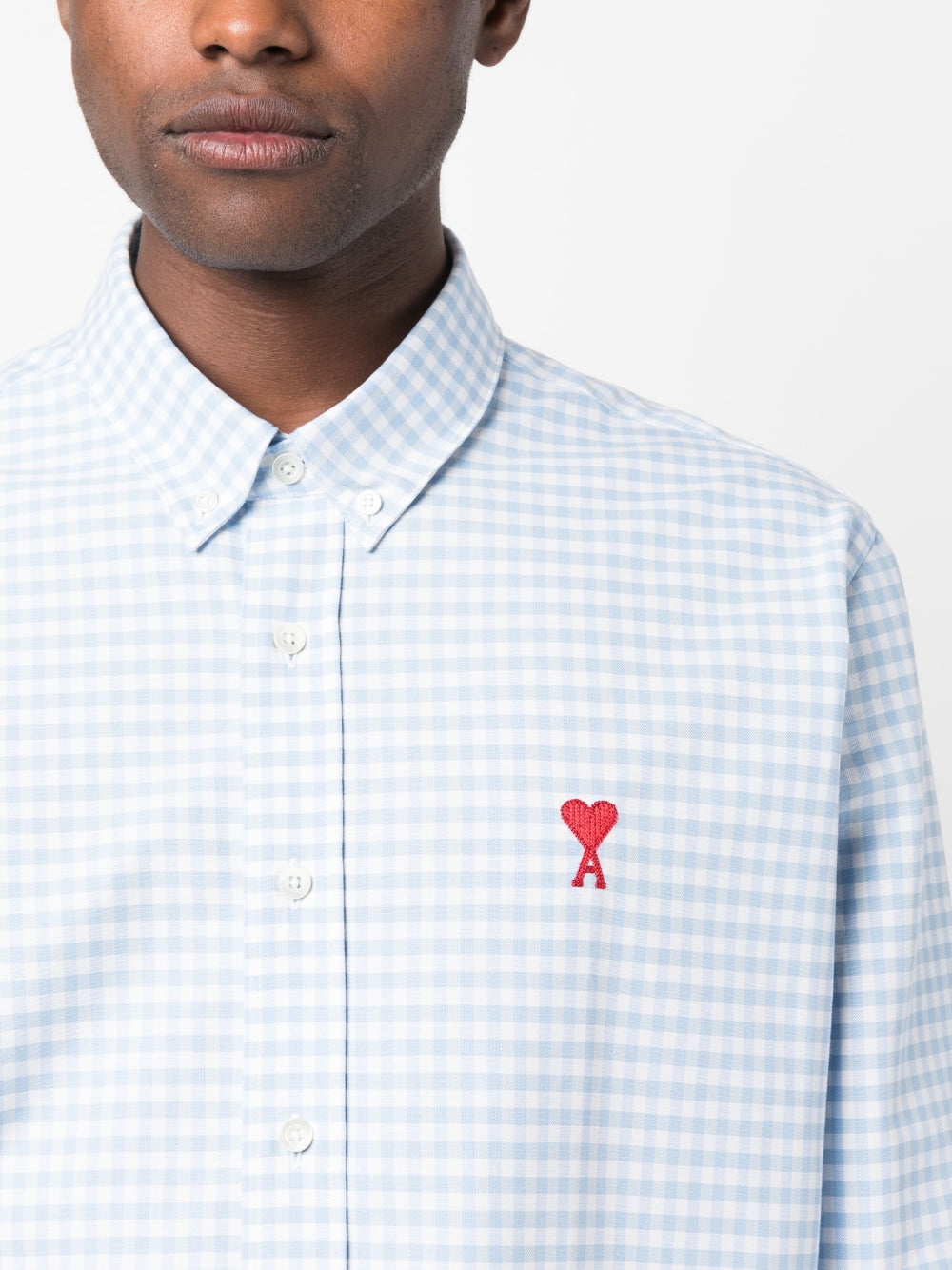 AMI Paris Heart Embroidery Gingham Shirt (HSH113.CO0023)