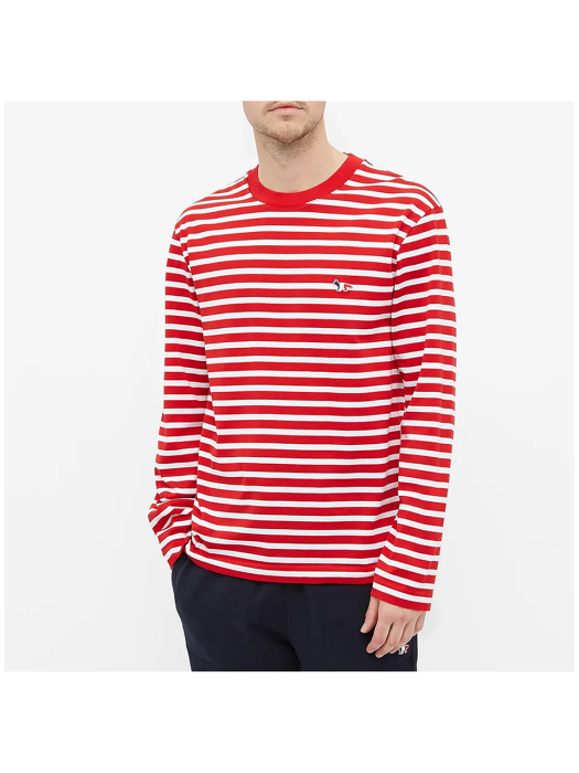 Maison Kitsuné Tricolor Fox Patch Striped Long Sleeve Tee (FU00115KJ0044)