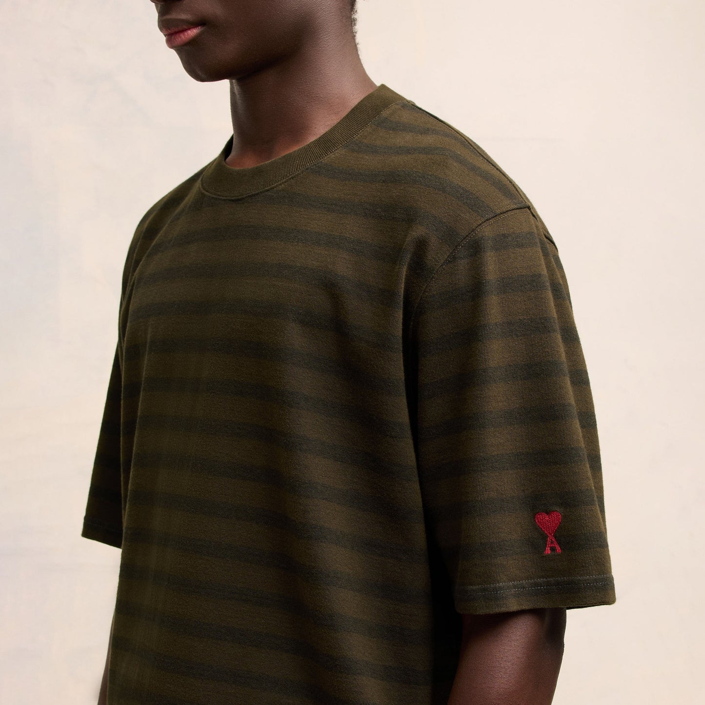 AMI Paris Oversized Stripe Logo Patch T-Shirt (HTS045.JE0084)