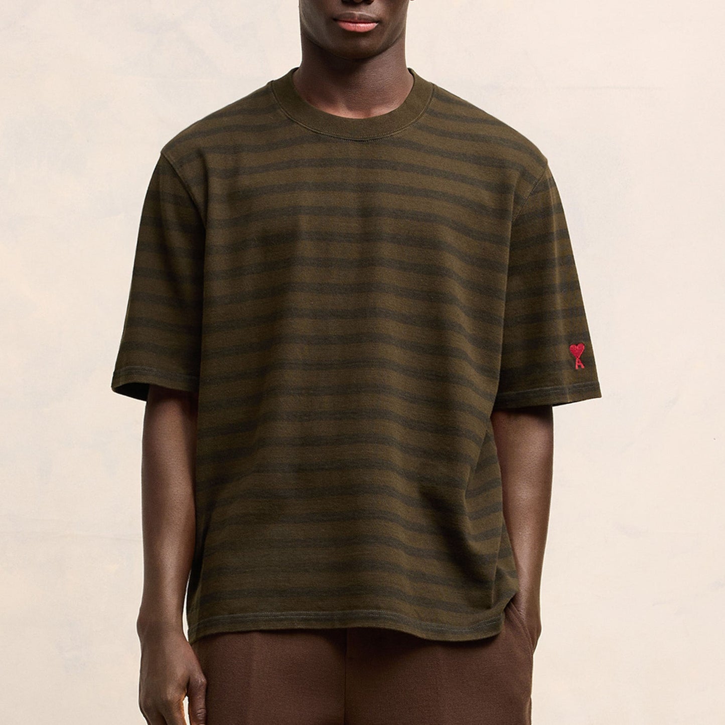 AMI Paris Oversized Stripe Logo Patch T-Shirt (HTS045.JE0084)