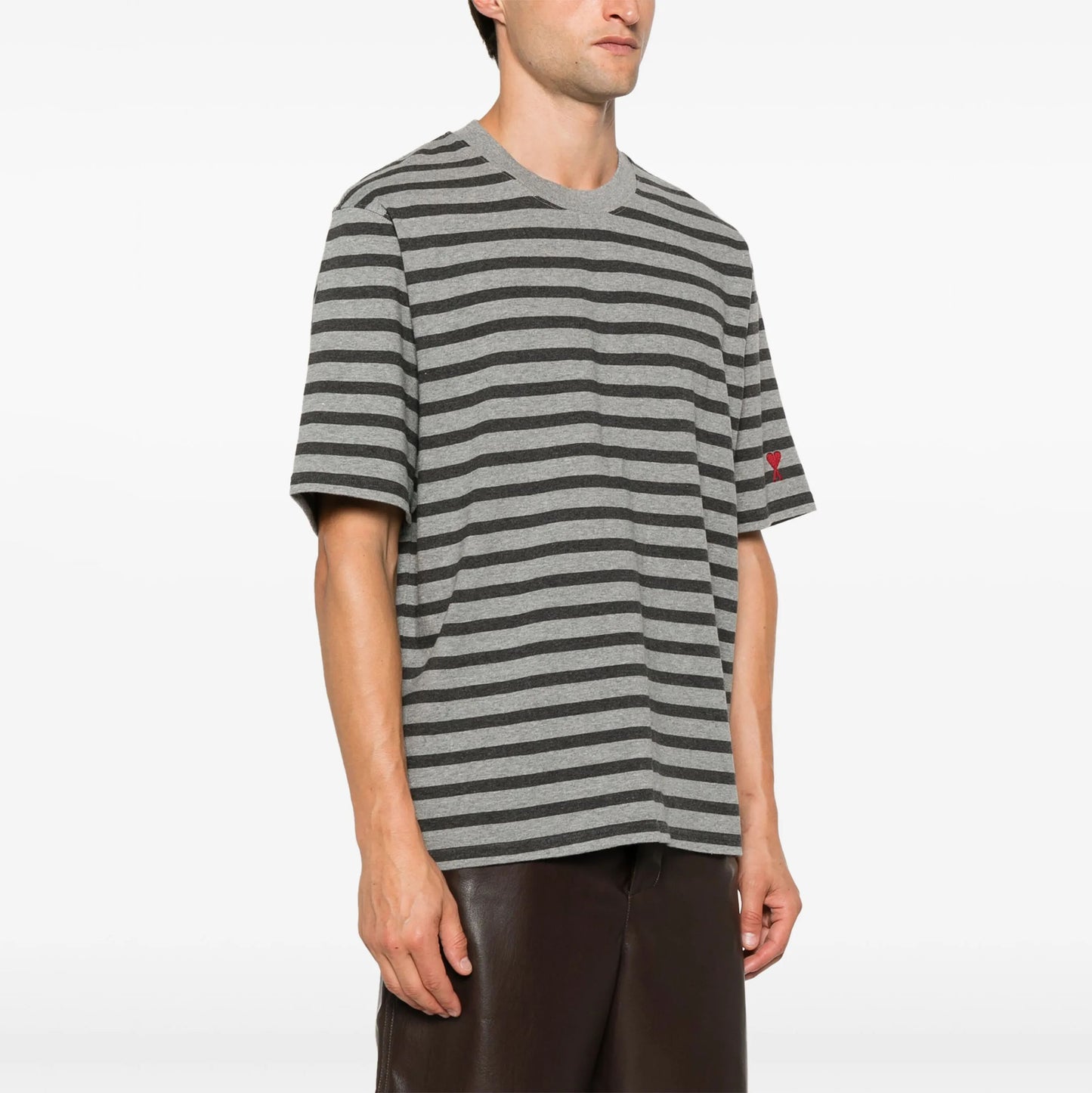 AMI Paris Oversized Stripe Logo Patch T-Shirt (HTS045.JE0084)