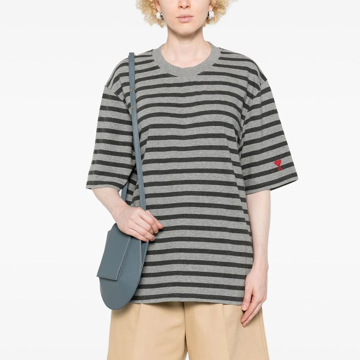 AMI Paris Oversized Stripe Logo Patch T-Shirt (HTS045.JE0084)