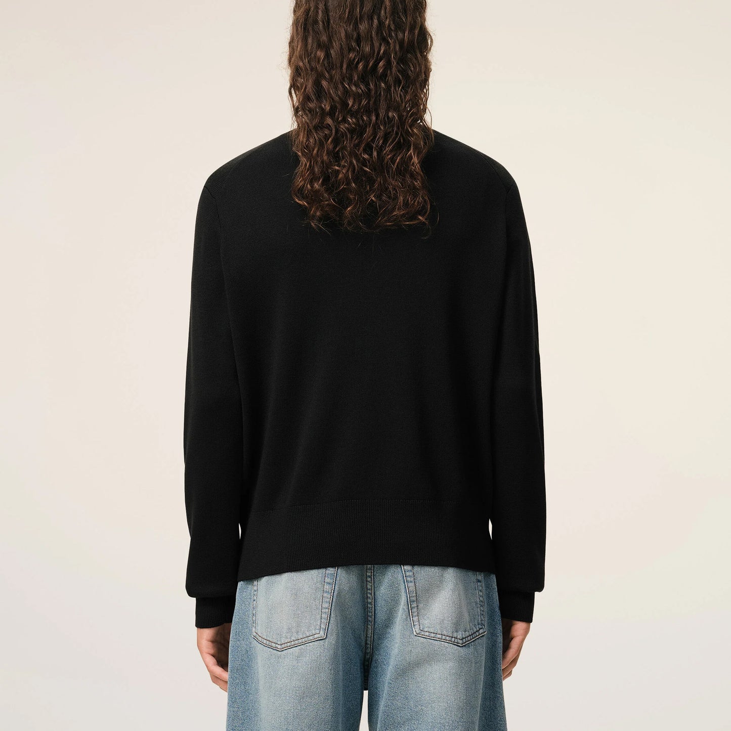 AMI Paris Quota Crewneck Sweater with Contrasted Ami de Coeur HKS826.001 Black