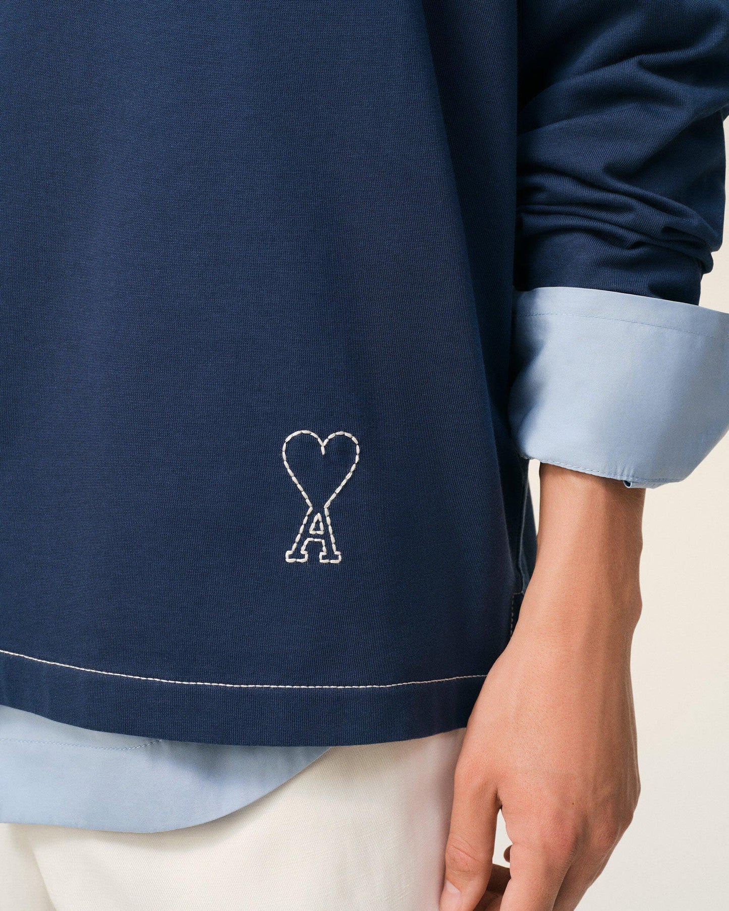 AMI Paris Long Sleeves Oversize Polo With Topstitched Ami De Coeur HPL425.726