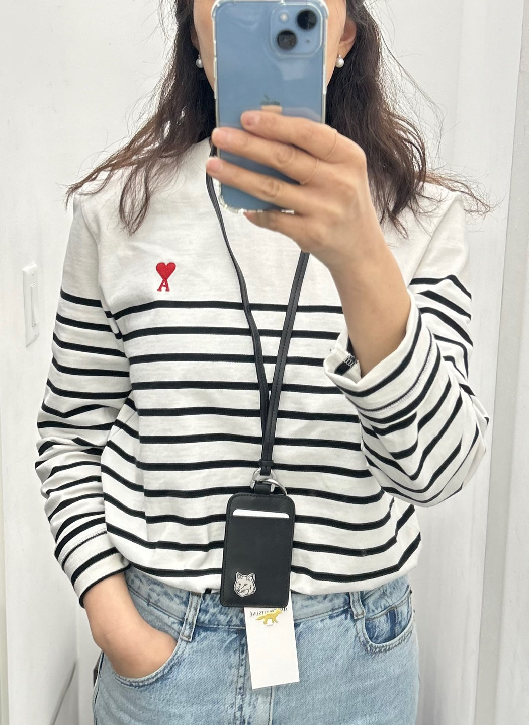 Maison Kitsuné Leather Card Holder Lanyard (MM05348LC0043)