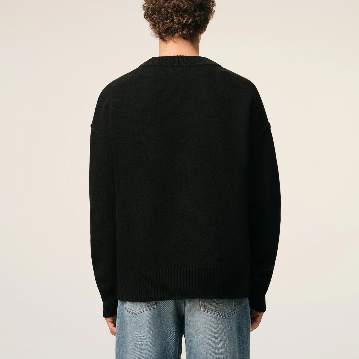 AMI Paris Quota V-Neck Cardigan with Contrasted Ami de Coeur UKC367.018 (Men’s Black)