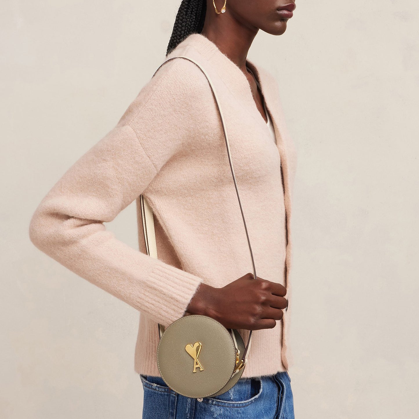 AMI Paris Round Crossbody Bag with Logo Hardware (ULL009.AL0036)