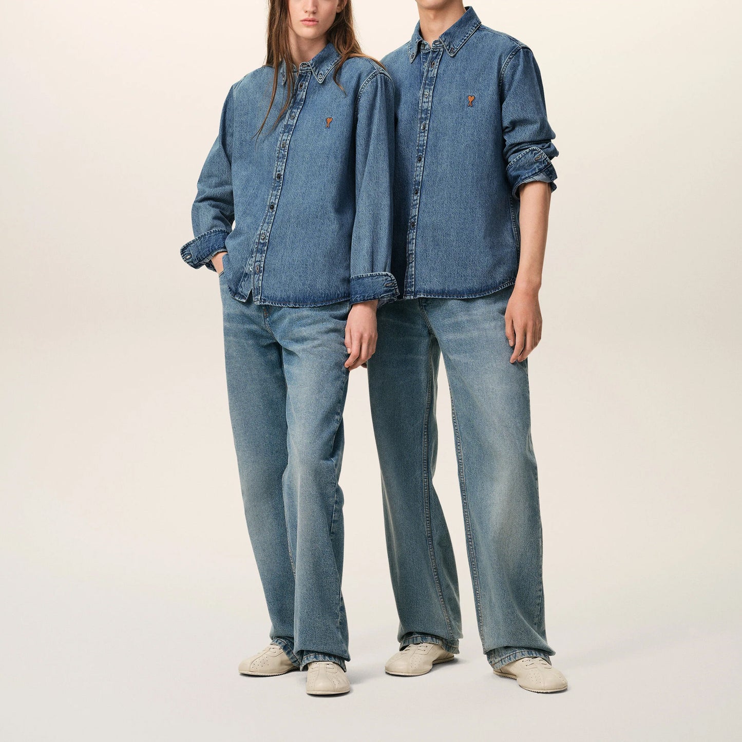 AMI Paris Contrasted Ami de Coeur Denim Shirt USH786.DE0056 Blue