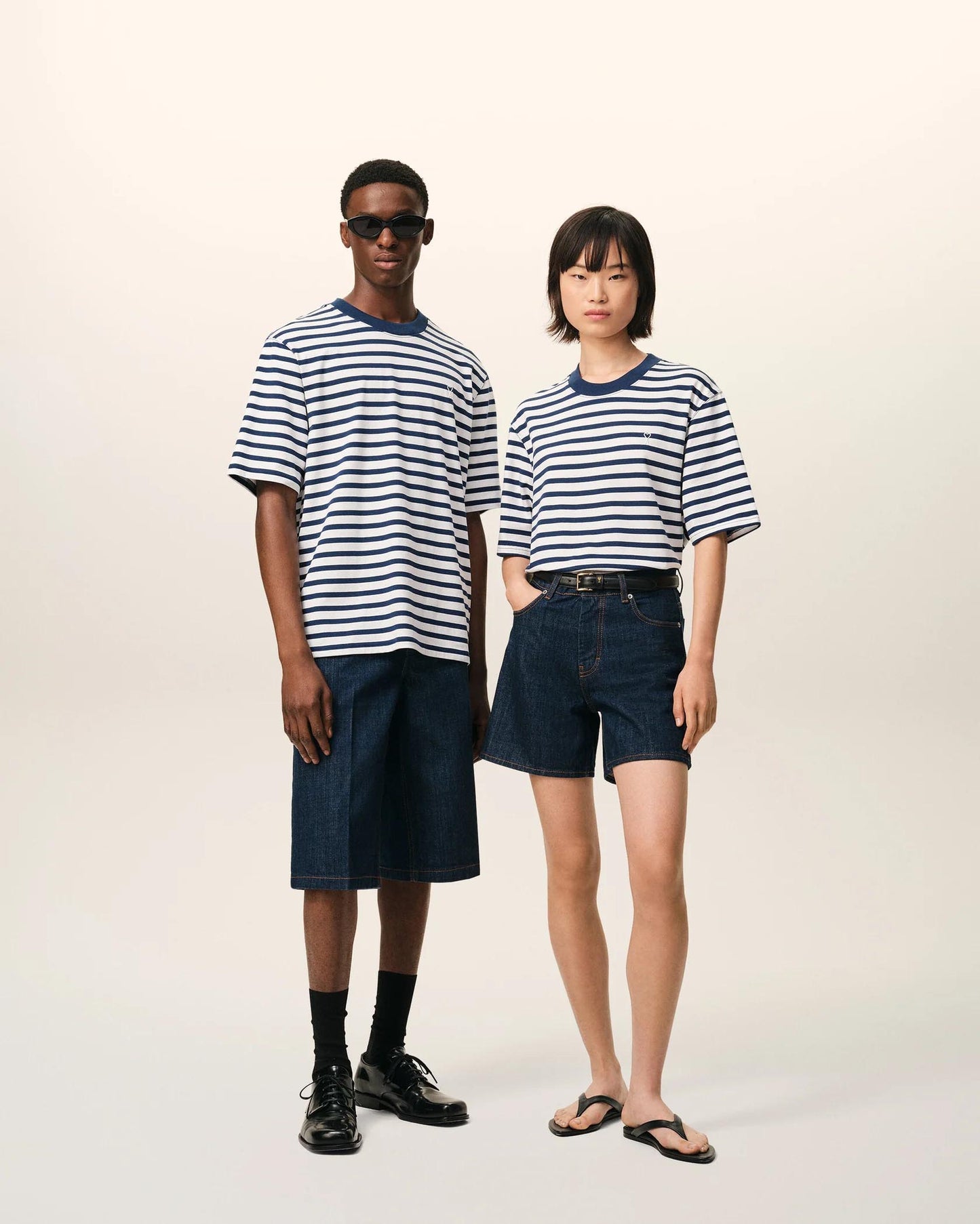 AMI Paris Short Sleeves Boxy Fit Mariniere Tee Shirt With Ami De Coeur Patch UTS374.JE0210