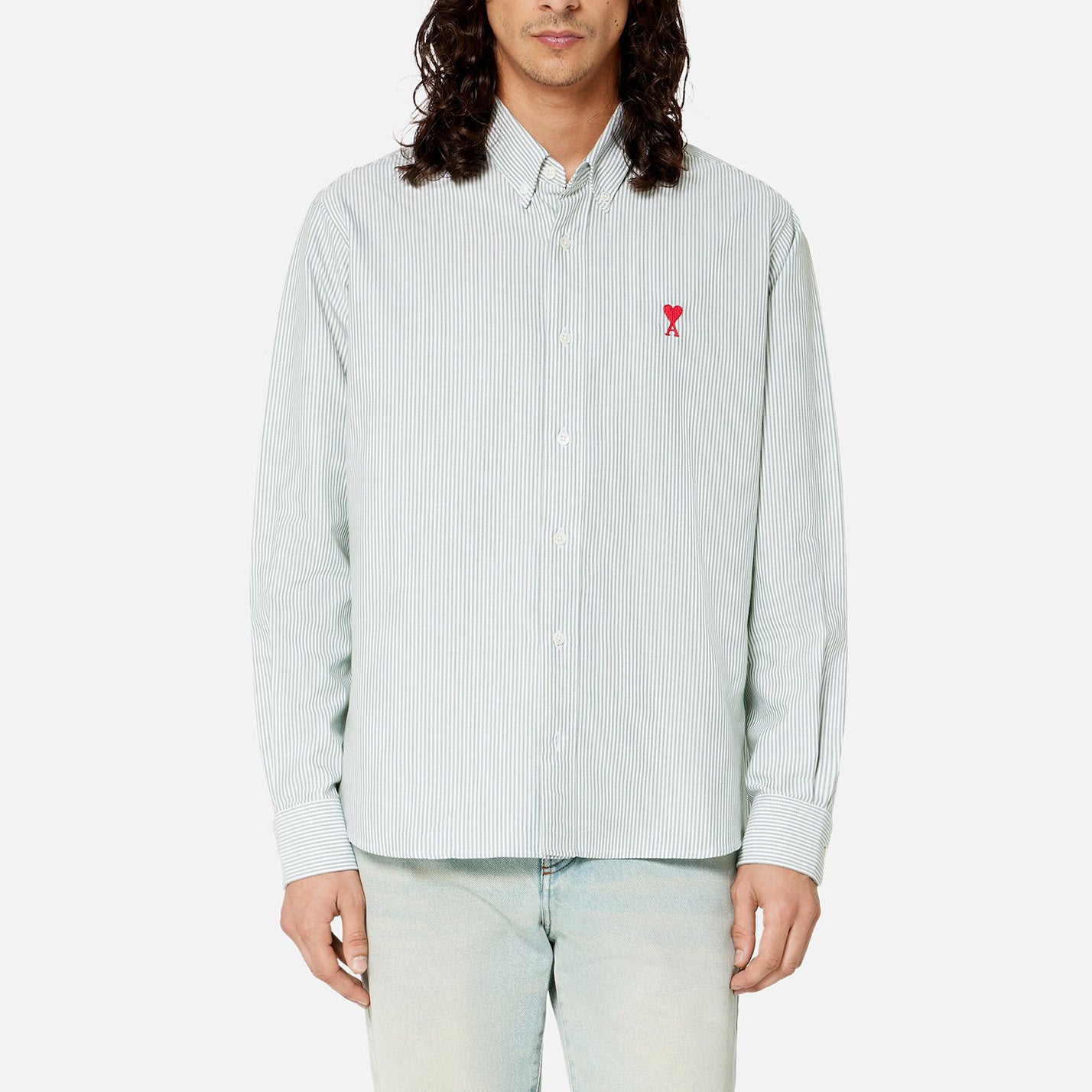 AMI Paris Heart Embroidery Striped Shirt (HSH113.CO0021)
