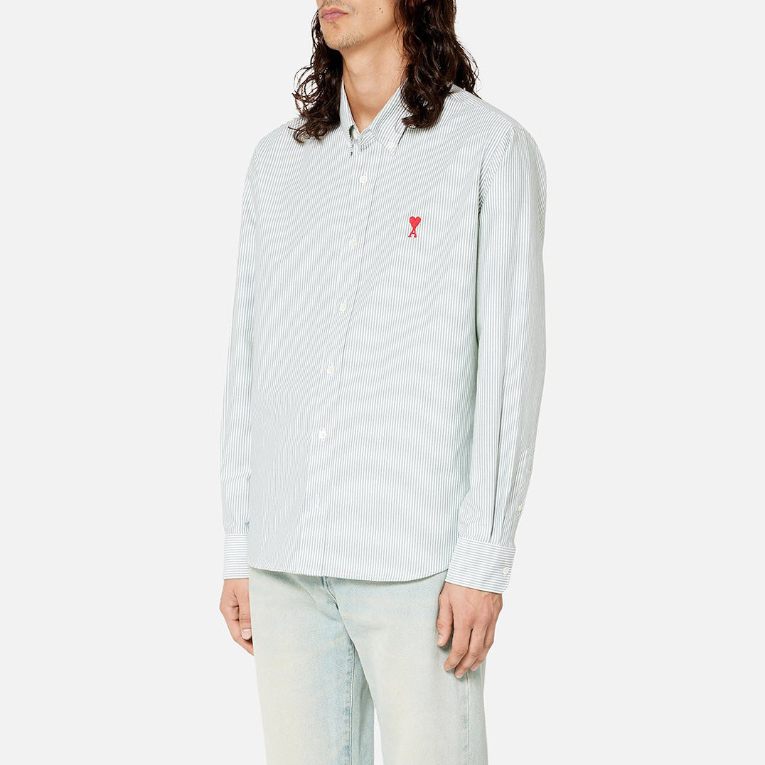 AMI Paris Heart Embroidery Striped Shirt (HSH113.CO0021)