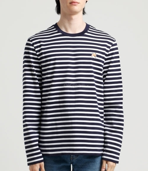 Maison Kitsuné Tricolor Fox Patch Striped Long Sleeve Tee (LM00105KJ0044)