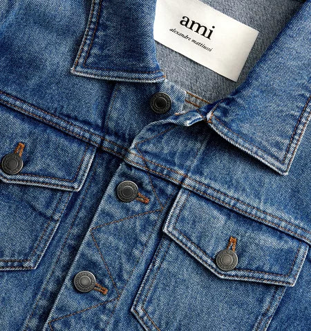 AMI Paris Men's Trucker Denim Jacket HJK207.601 (Mid Blue Indigo)