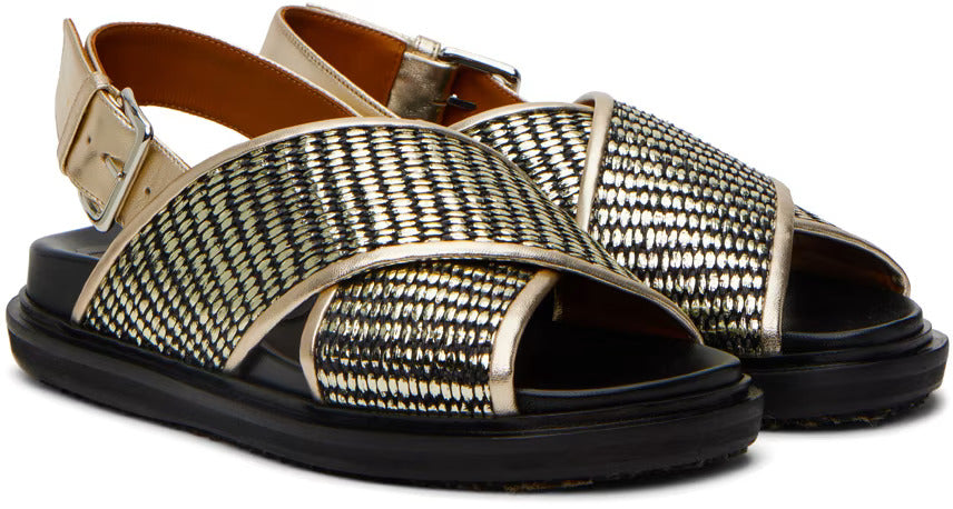 Gold & Black Fussbett Sandals