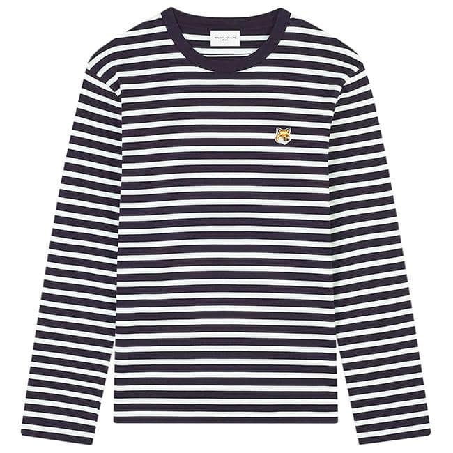 Maison Kitsuné Tricolor Fox Patch Striped Long Sleeve Tee (LM00105KJ0044)