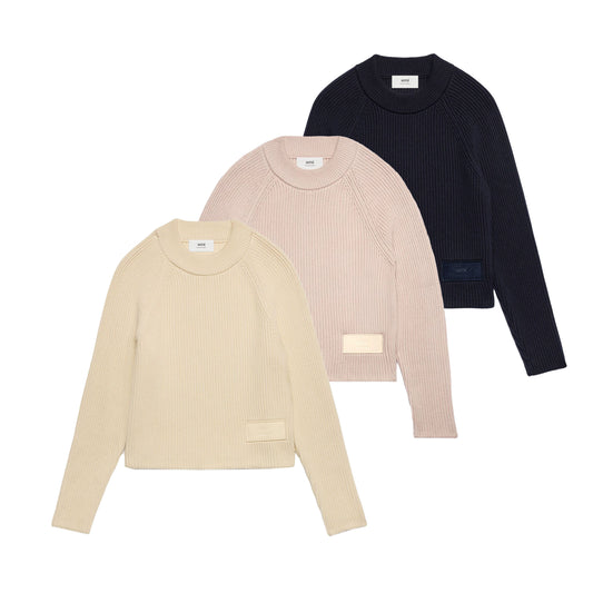 AMI Paris Ribbed Wool Patch Logo Sweater (FKS024.KN0031)