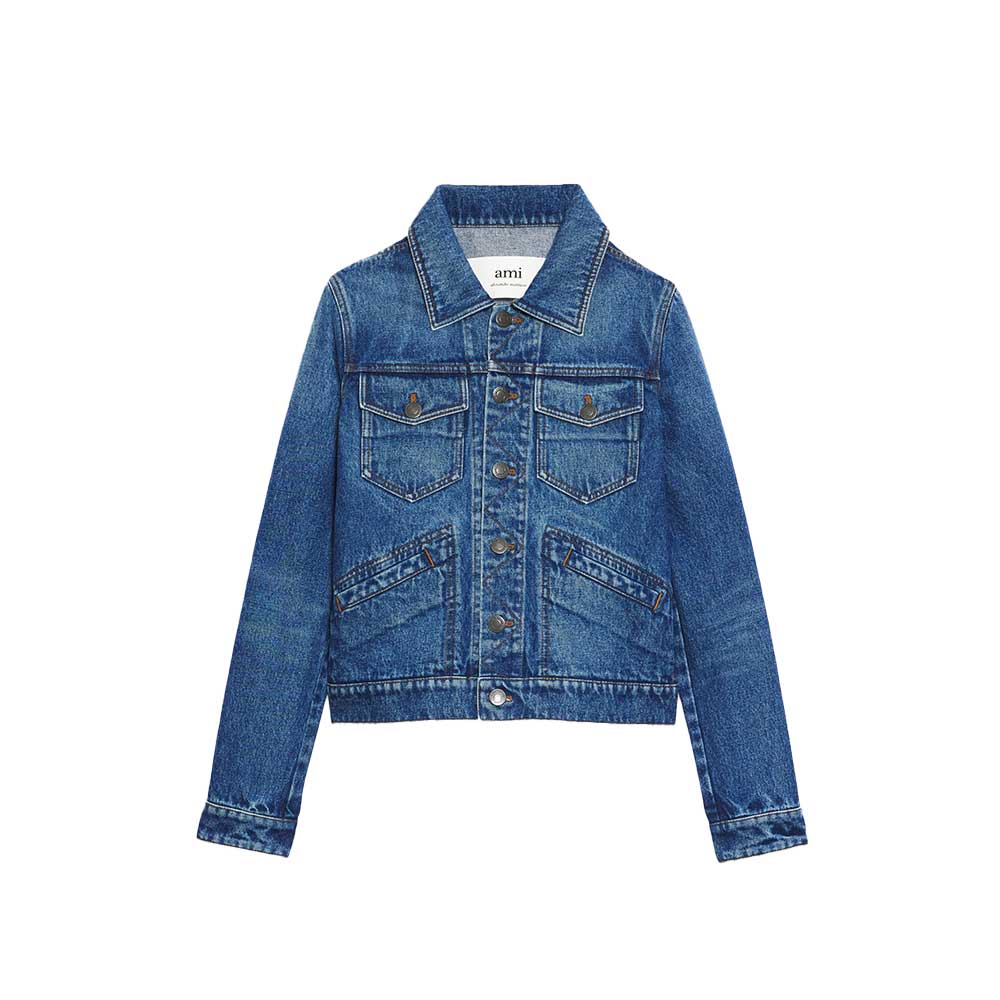 AMI Paris Men's Trucker Denim Jacket HJK207.601 (Mid Blue Indigo)