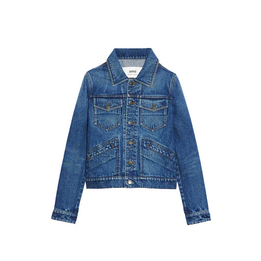 AMI Paris Men's Trucker Denim Jacket HJK207.601 (Mid Blue Indigo)