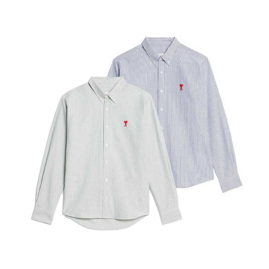 AMI Paris Heart Embroidery Striped Shirt (HSH113.CO0021)