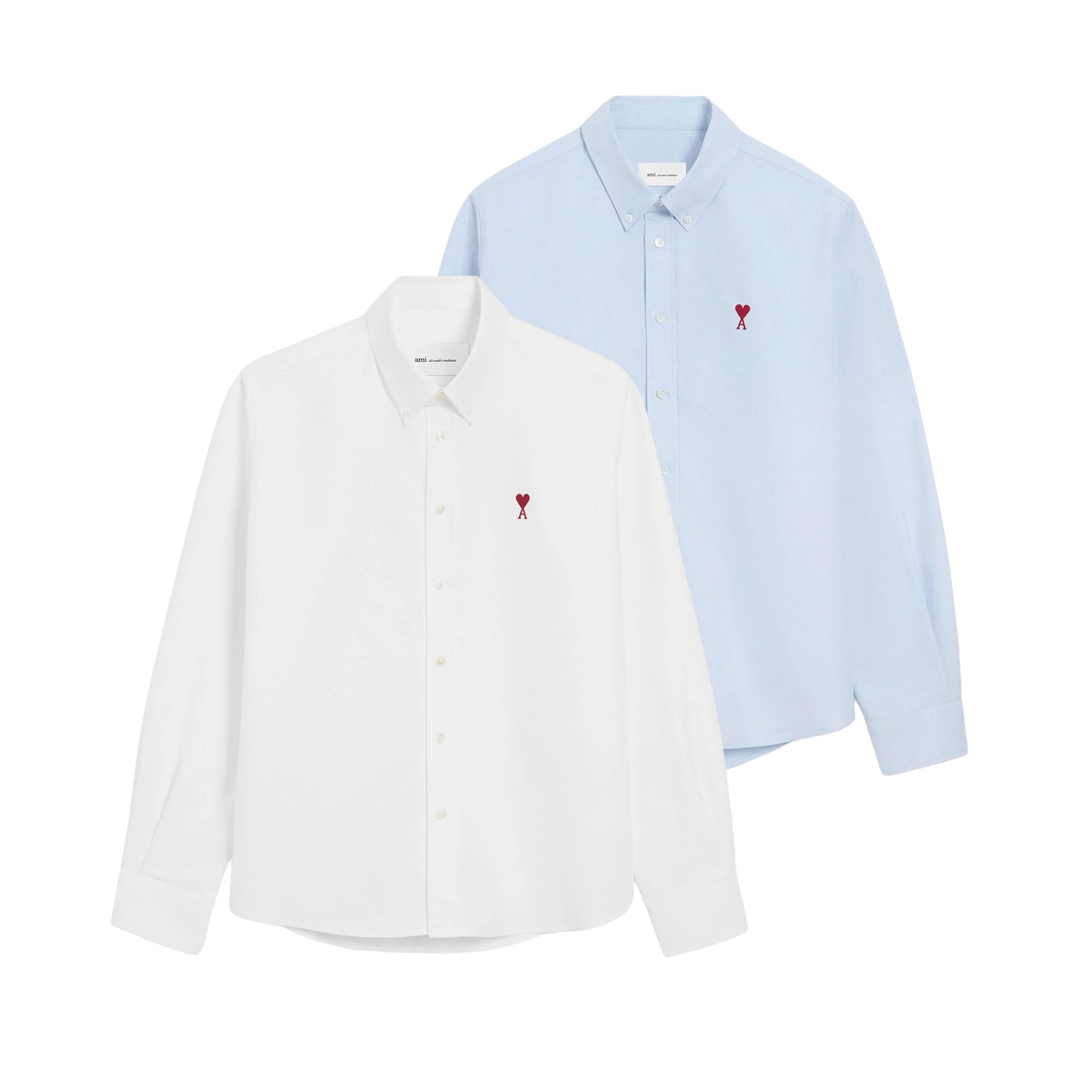 AMI Paris Classic Button Down Shirt with Ami de Coeur Embroidery BFUSH063.CO0031