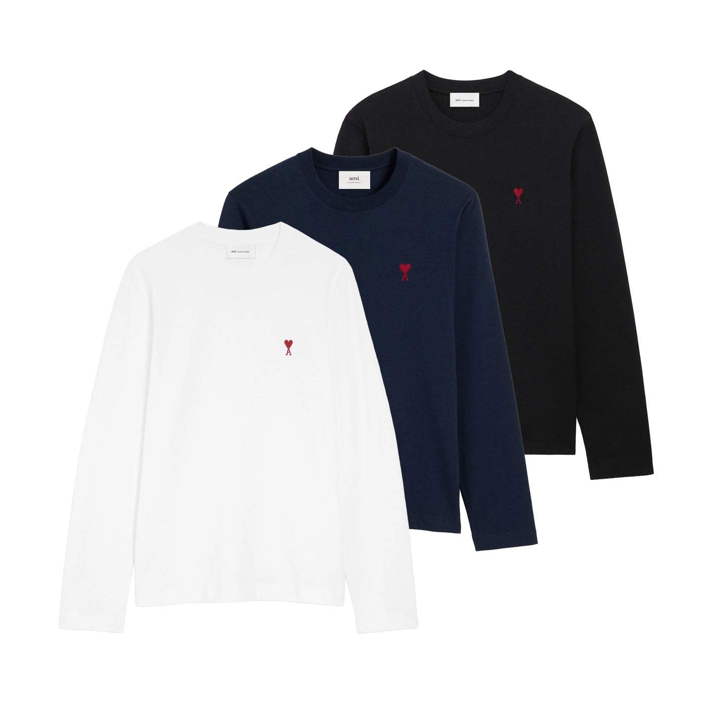 AMI Paris Red Ami de Coeur Long Sleeve T-Shirt BFUTS235.724 Navy