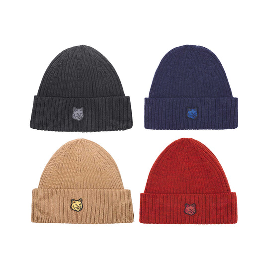 Maison Kitsuné Wool Ribbed Fox Head Beanie (LM06111KT1022)