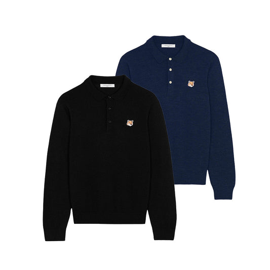 Maison Kitsuné Fox Head Patch Long Sleeved Polo Shirt (JM00502KT1036)
