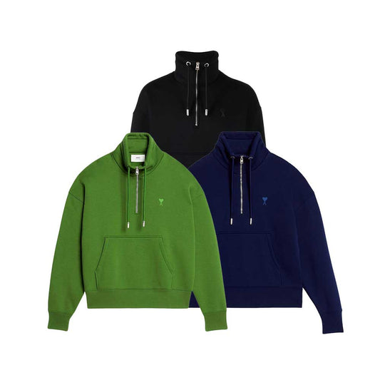 AMI Small Heart Logo Half Zipped Sweatshirt (USW512.740)