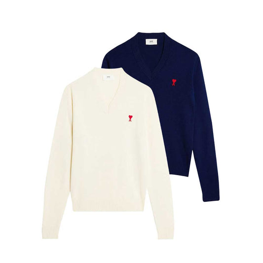 AMI Small Heart Logo V-Neck Sweater (HKS201.00)