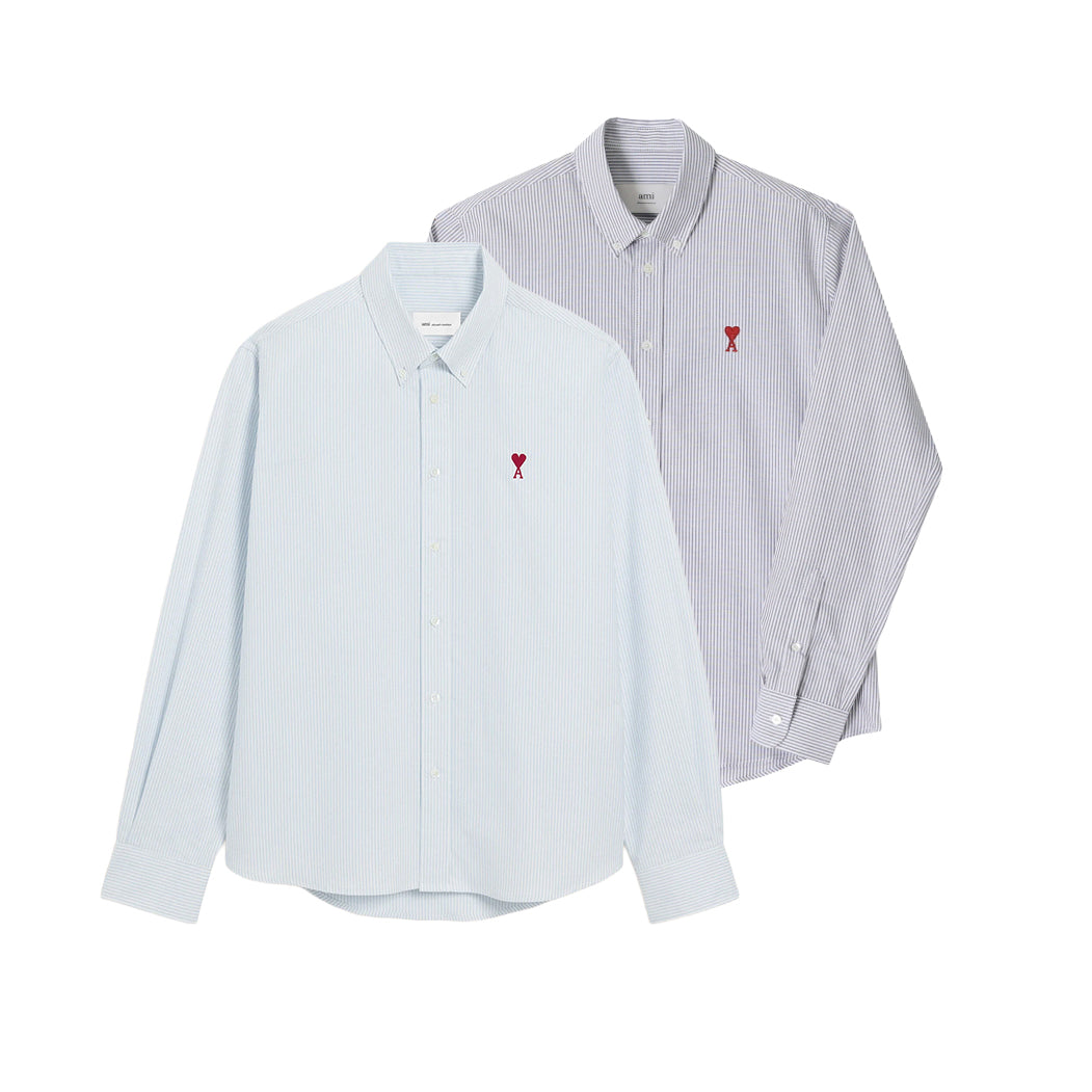 AMI Paris Classic Button Down Shirt with Ami de Coeur Embroidery BFUSH063.CO0087
