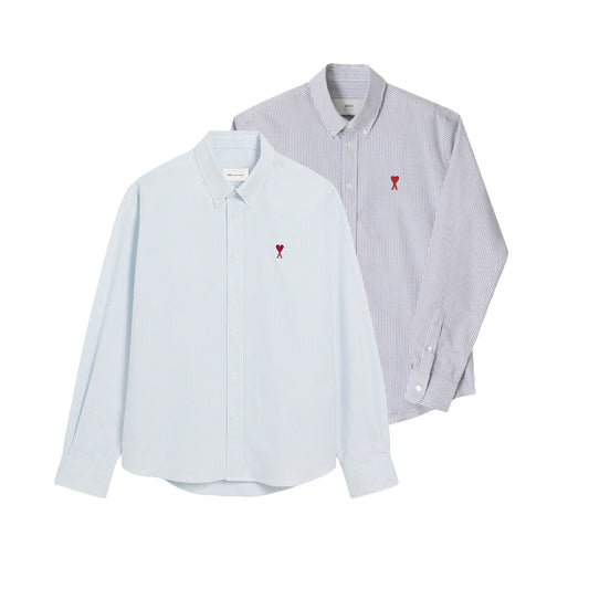 AMI Paris Classic Button Down Shirt with Ami de Coeur Embroidery BFUSH063.CO0087