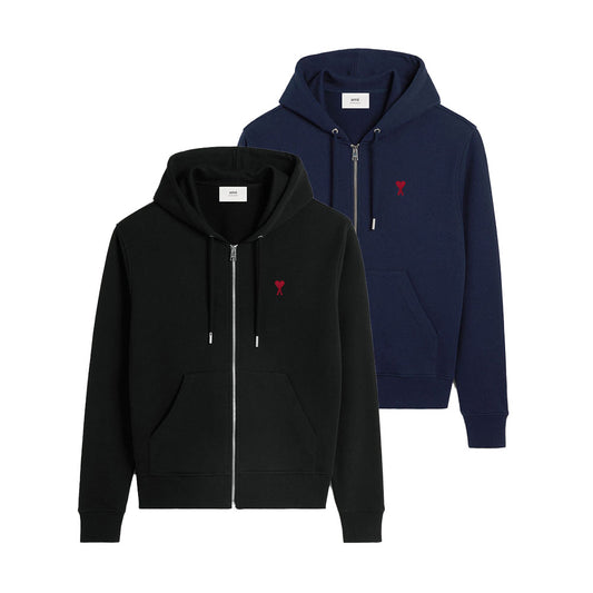 AMI Paris Red Ami De Coeur Zipped Hoodie BFUSW435.730