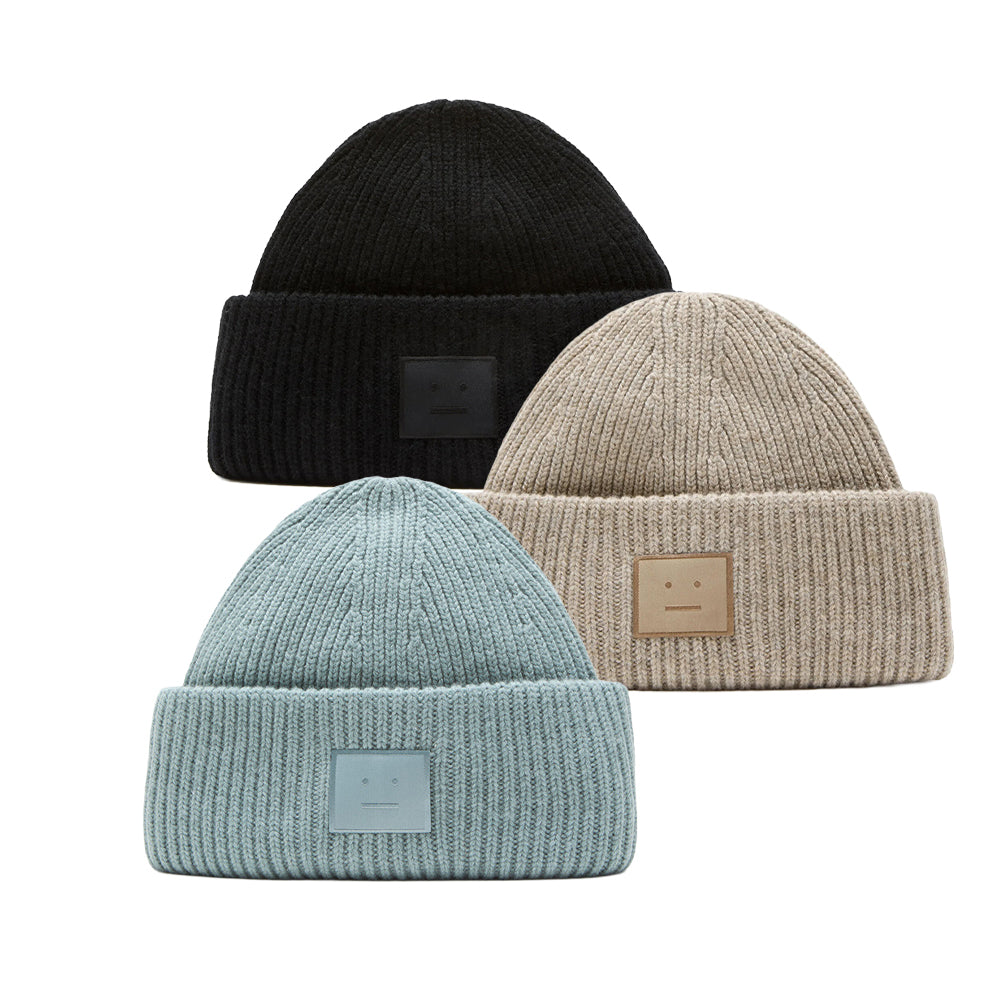 Acne Studios Ribbed Face Logo Beanie (FA-UX-HATS000255)