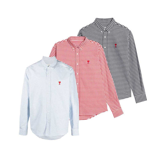 AMI Paris Heart Embroidery Gingham Shirt (HSH113.CO0023)