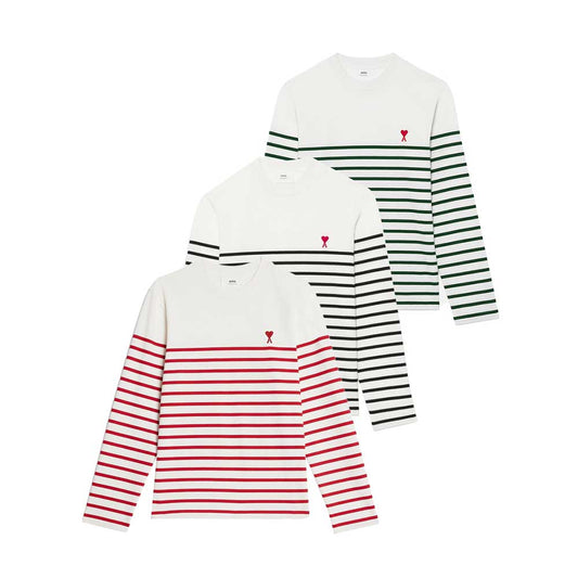 AMI Small Heart Stripe Long Sleeve T-Shirt (UTS300.072)