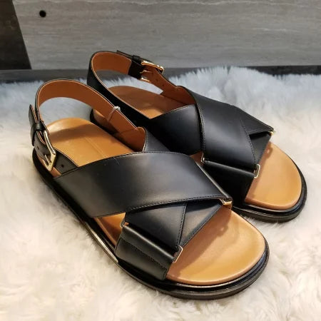 Marni Fussbett Leather Cross-Strap Sandals (FBMS005201 P3614)