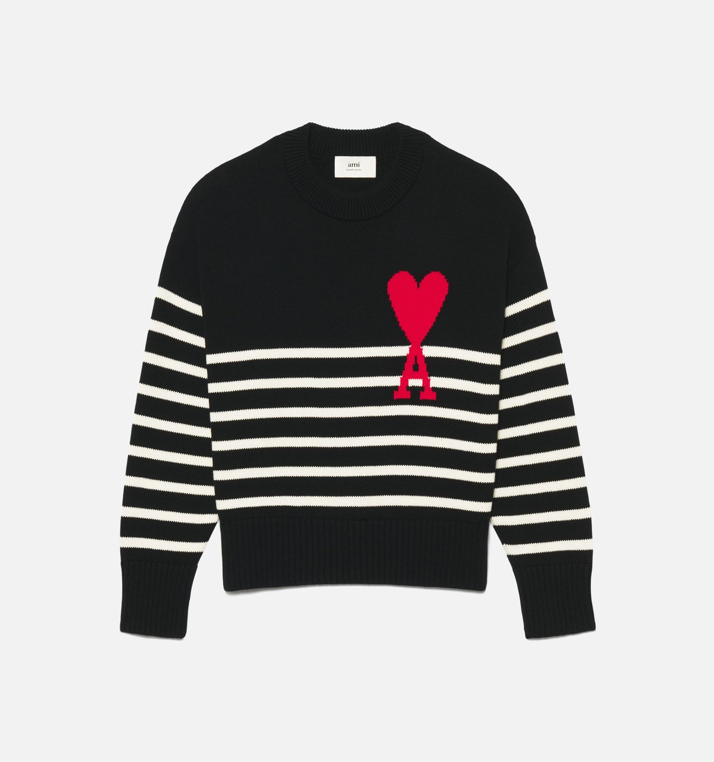 AMI Big Heart Logo Stripe Knit Sweater (E22UKS004.016)
