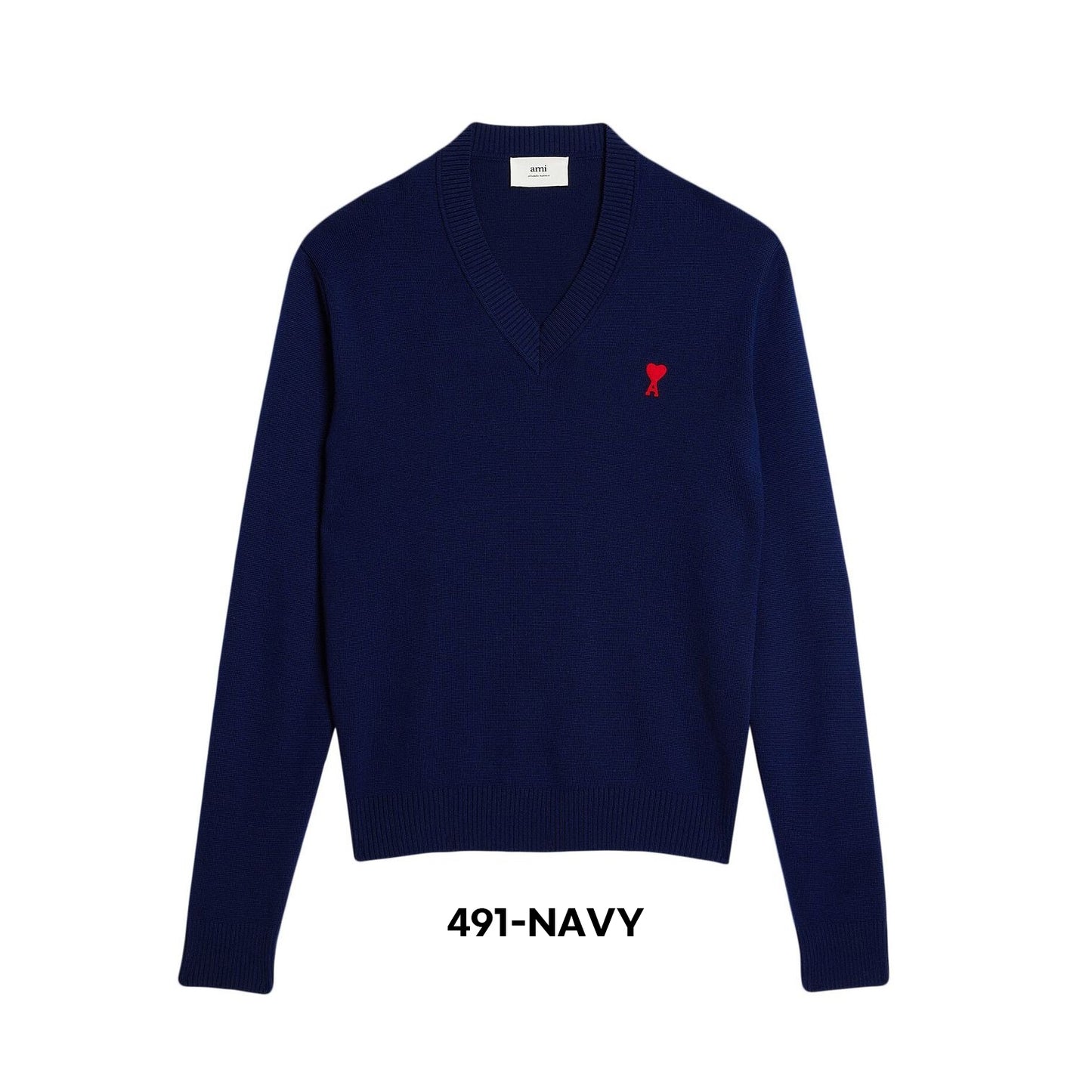 AMI Small Heart Logo V-Neck Sweater (HKS201.00)