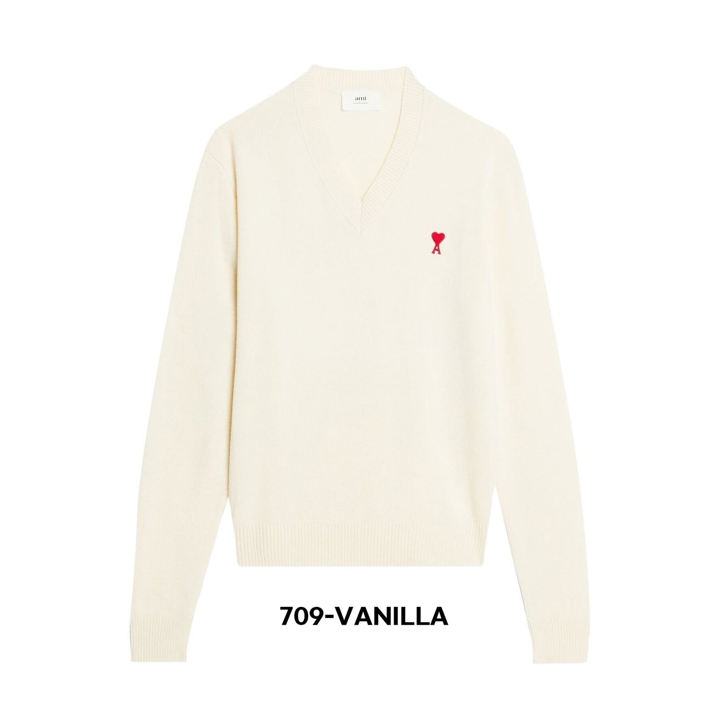 AMI Small Heart Logo V-Neck Sweater (HKS201.00)