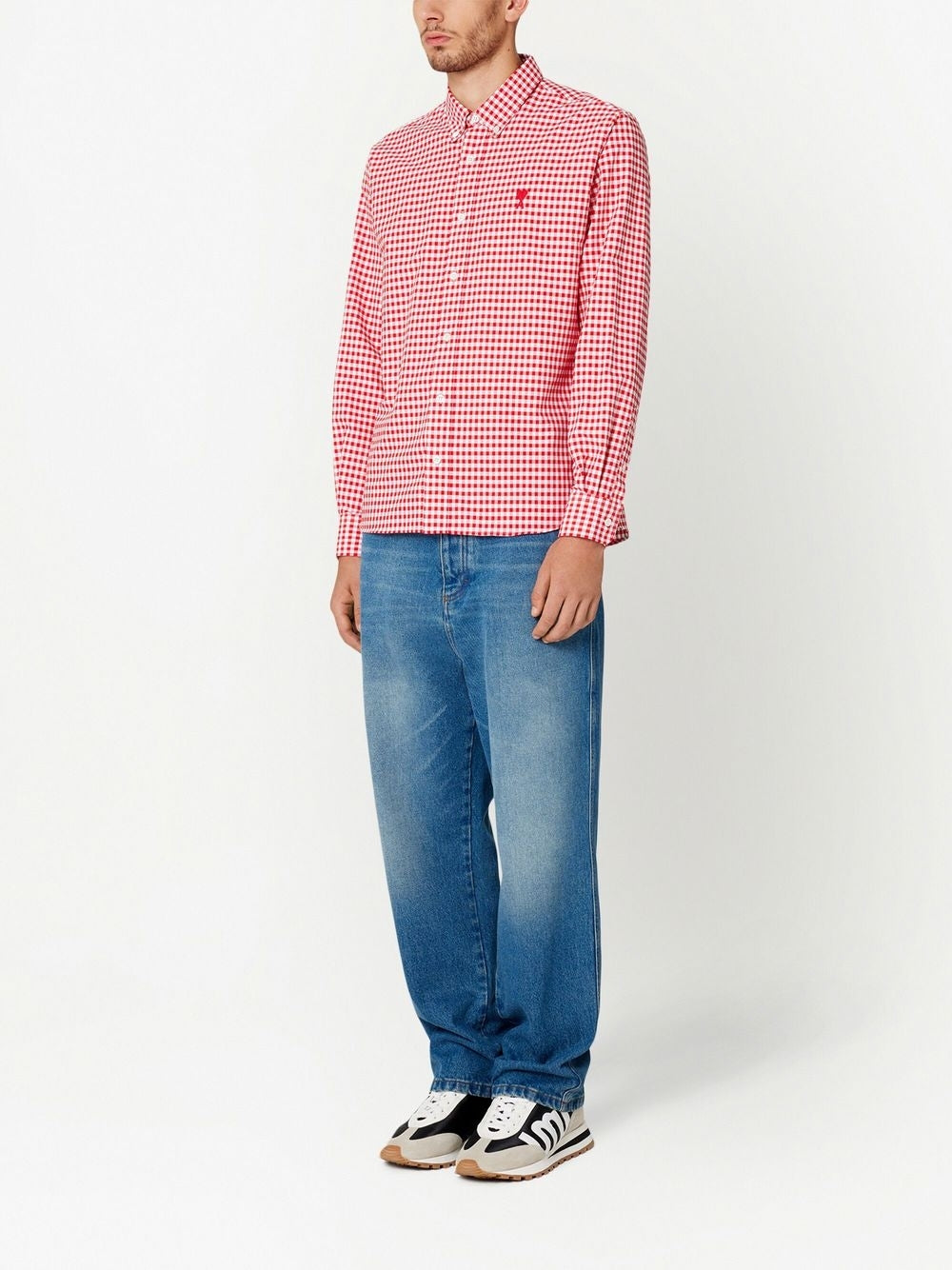 AMI Paris Heart Embroidery Gingham Shirt (HSH113.CO0023)