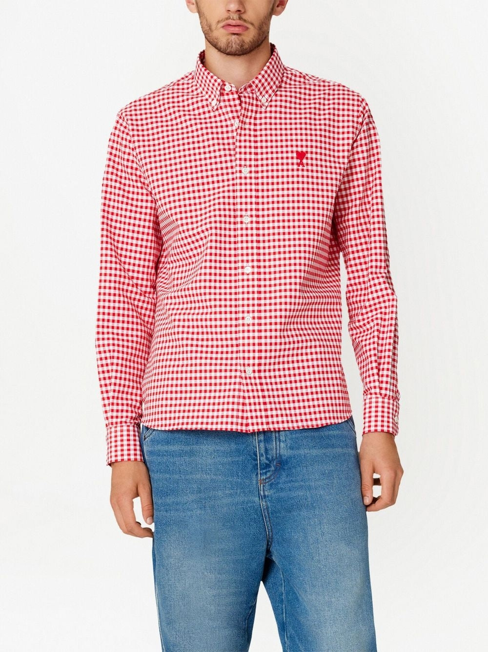 AMI Paris Heart Embroidery Gingham Shirt (HSH113.CO0023)