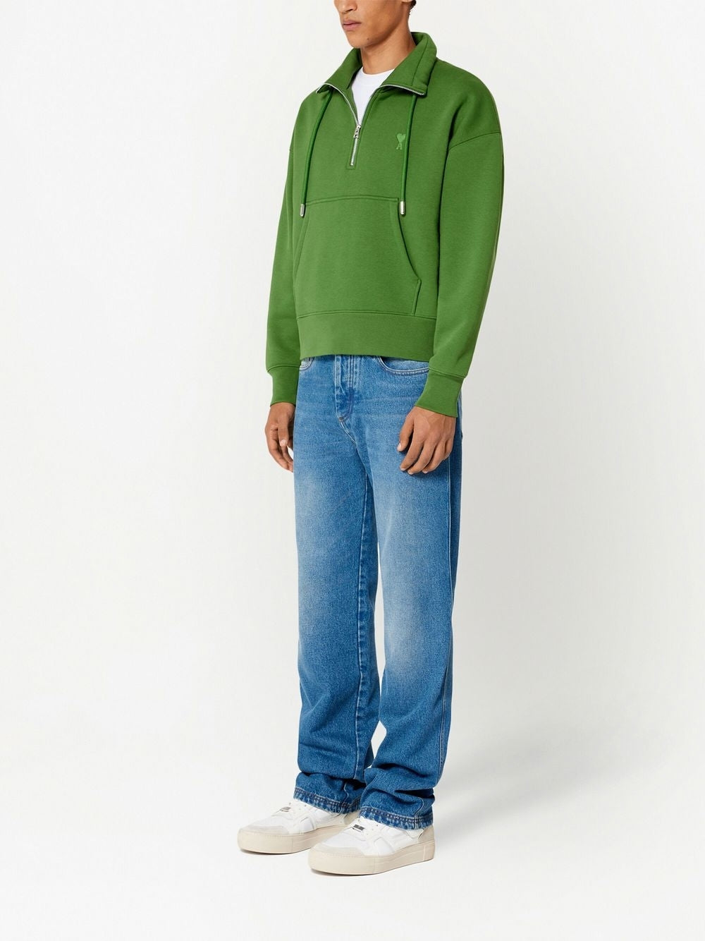 AMI Small Heart Logo Half Zipped Sweatshirt (USW512.740)