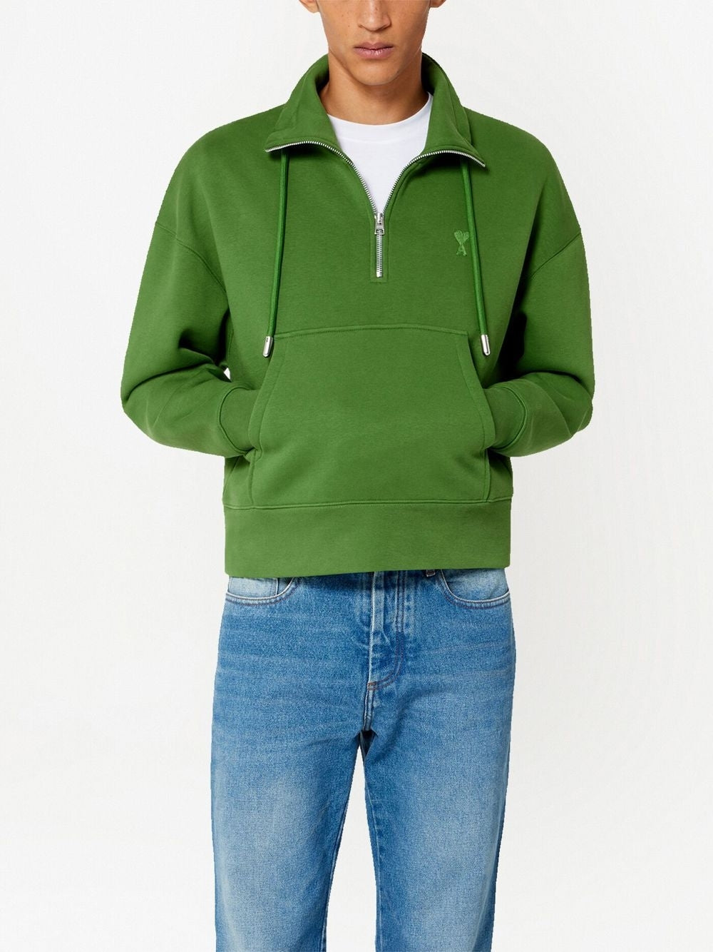 AMI Small Heart Logo Half Zipped Sweatshirt (USW512.740)