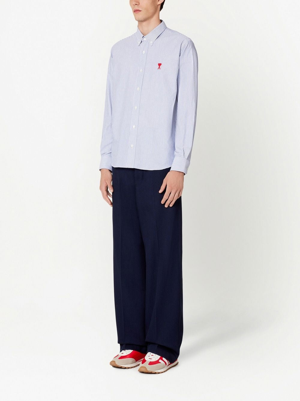 AMI Paris Heart Embroidery Striped Shirt (HSH113.CO0021)