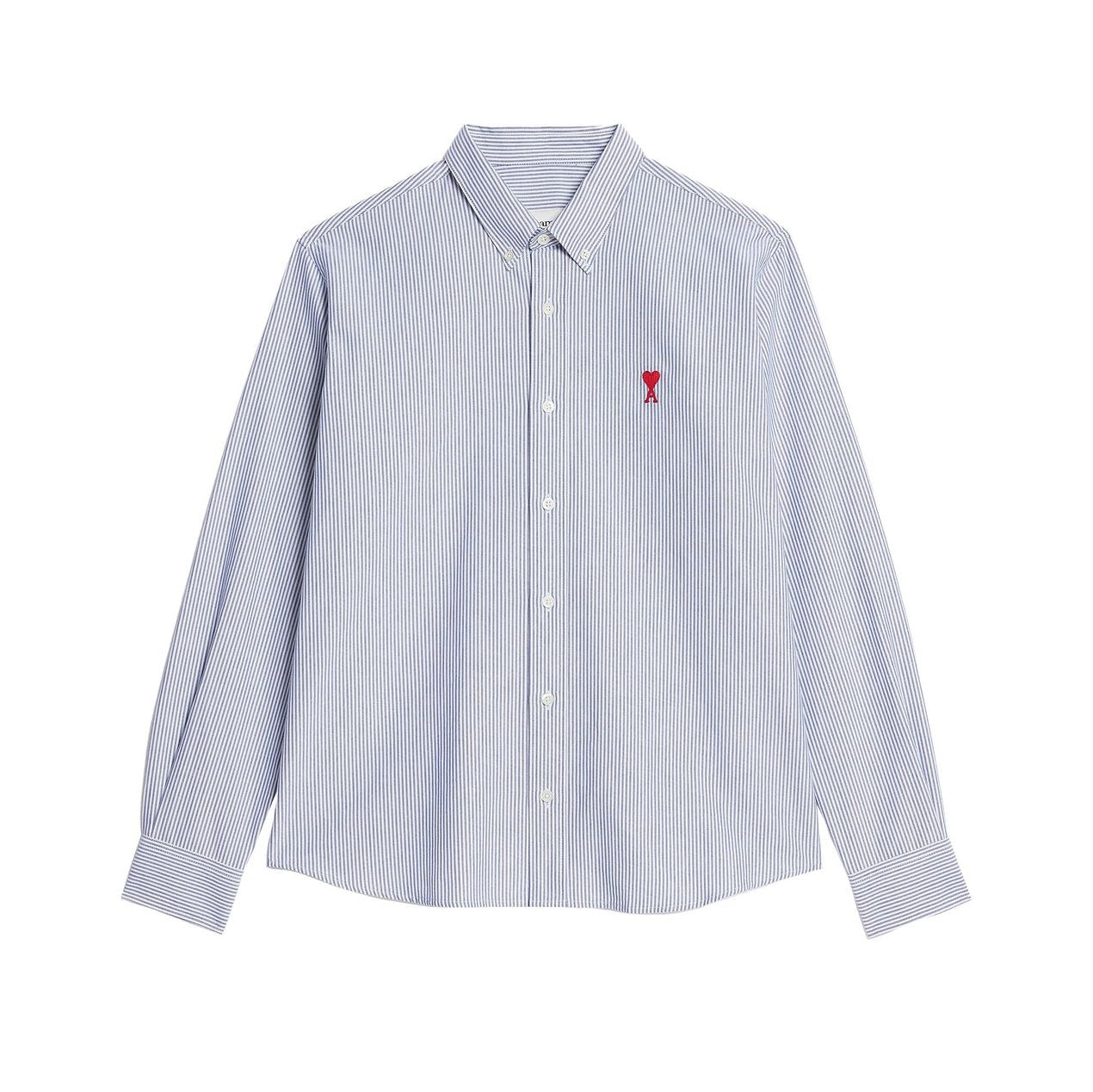 AMI Paris Heart Embroidery Striped Shirt (HSH113.CO0021)