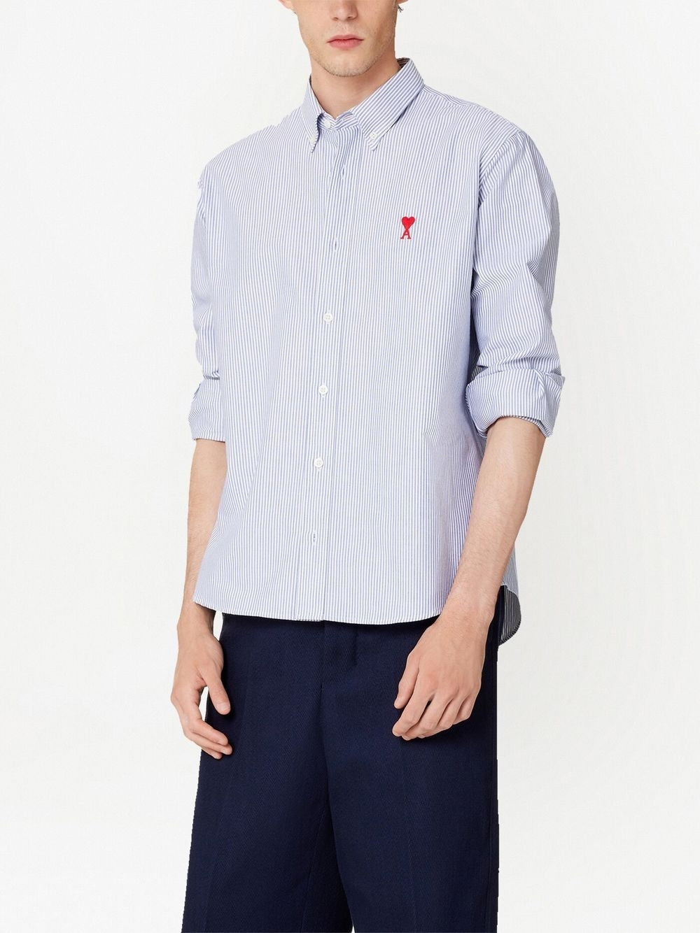AMI Paris Heart Embroidery Striped Shirt (HSH113.CO0021)