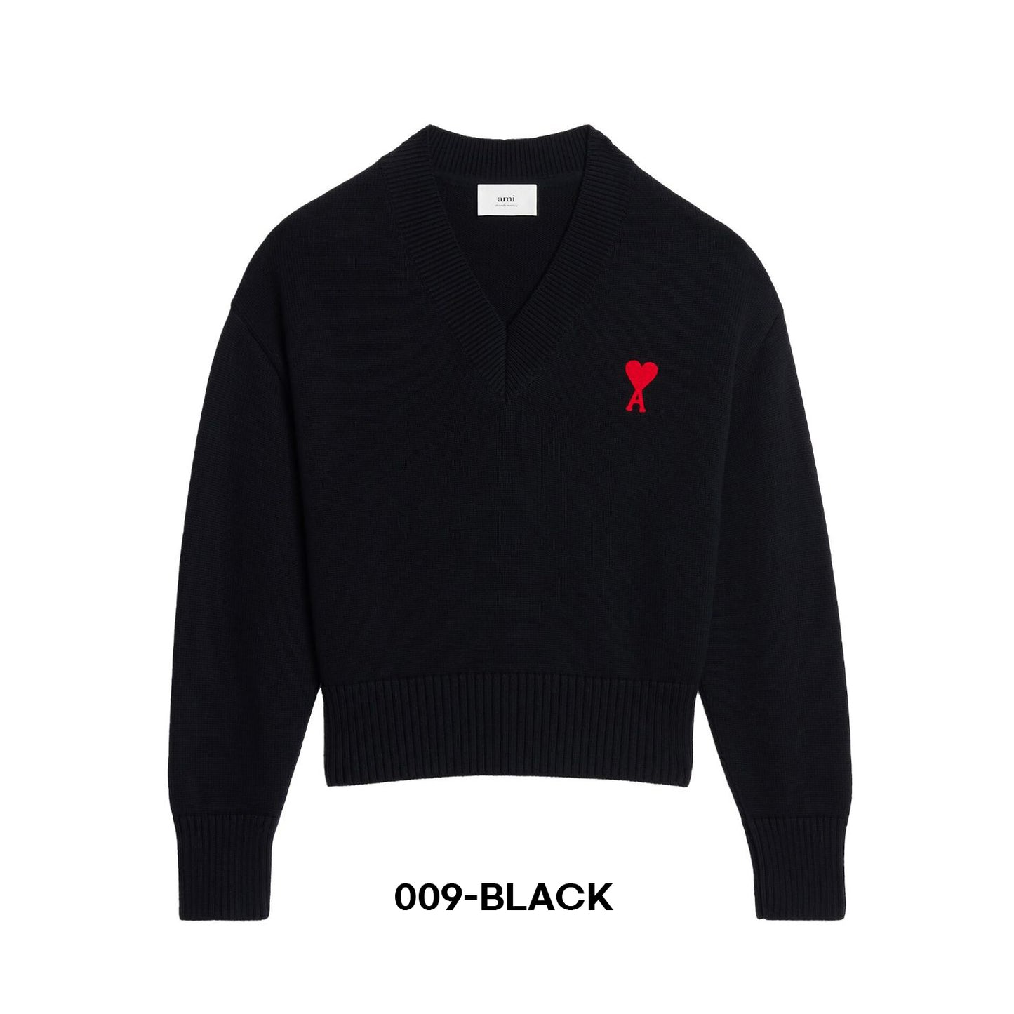 AMI Small Heart Logo V-Neck Knit Sweater (UKS208.016)