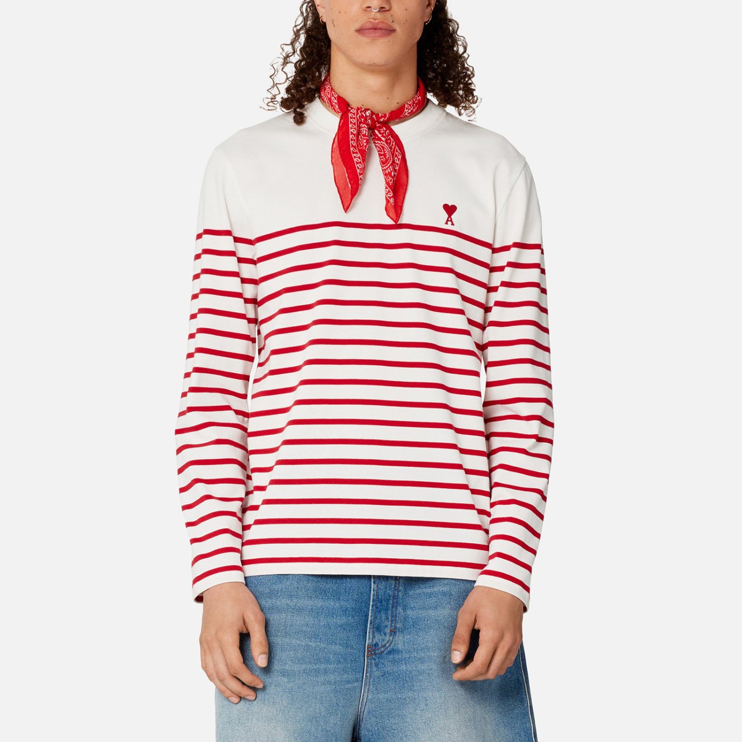 AMI Small Heart Stripe Long Sleeve T-Shirt (UTS300.072)