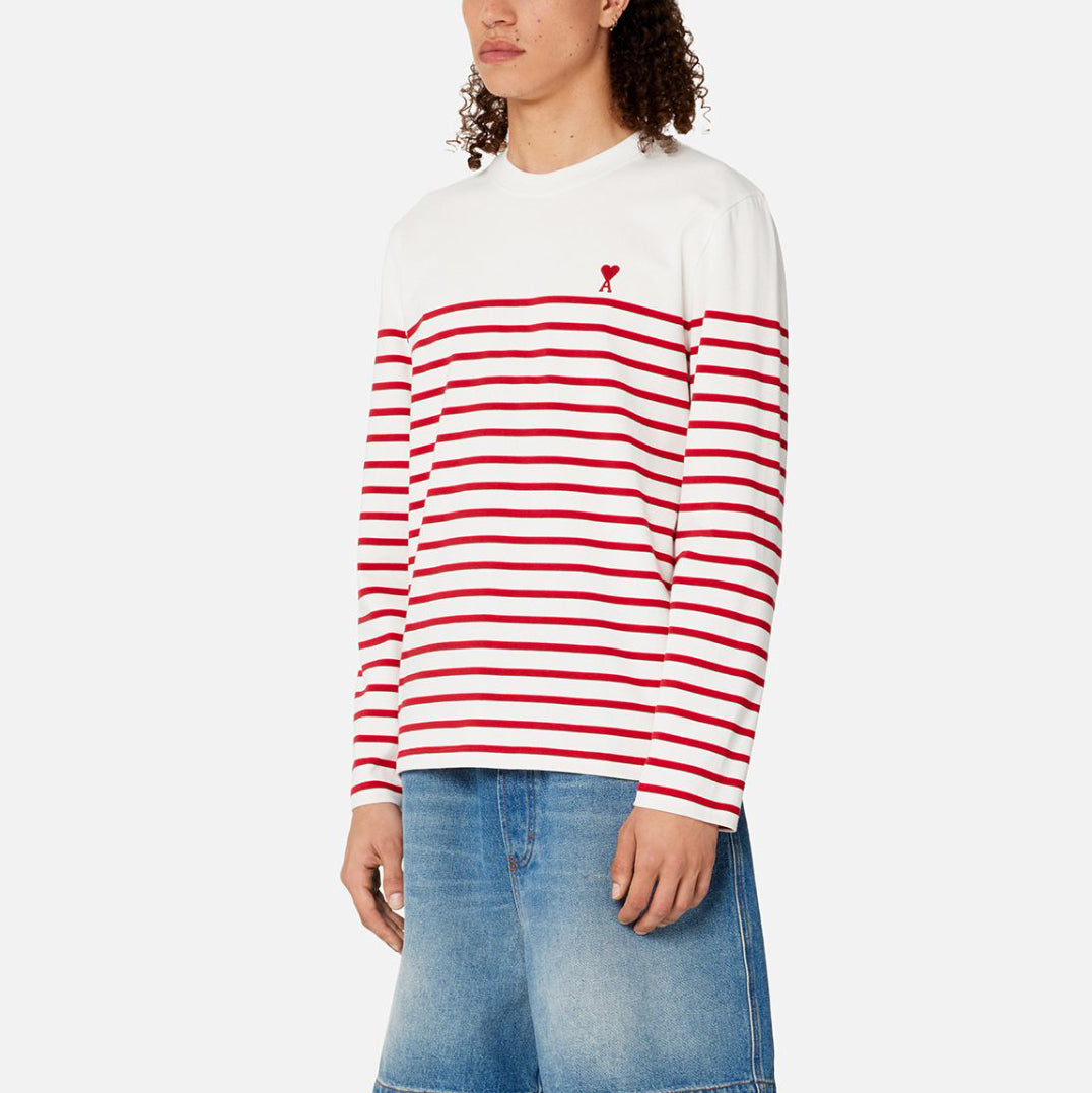 AMI Small Heart Stripe Long Sleeve T-Shirt (UTS300.072)